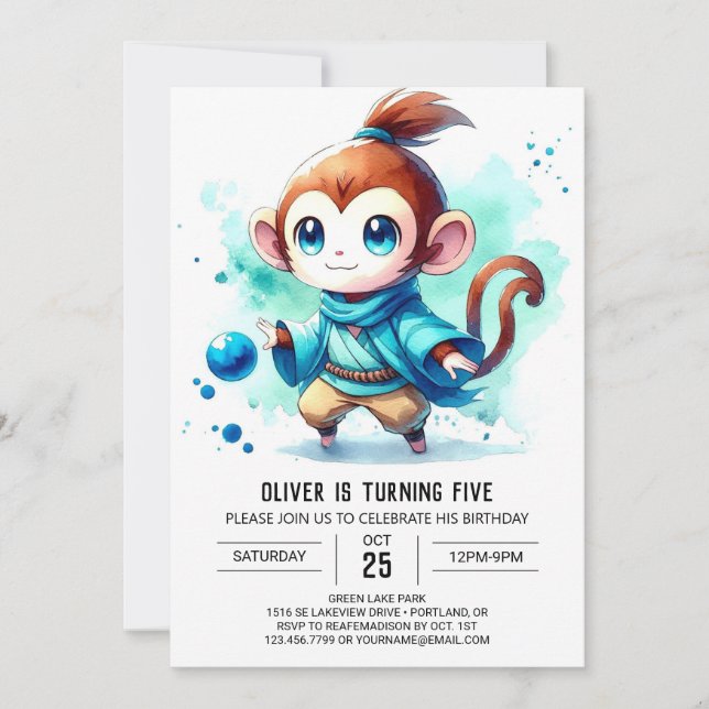 Printed spielful Monkey Birthday Einladung (Vorderseite)