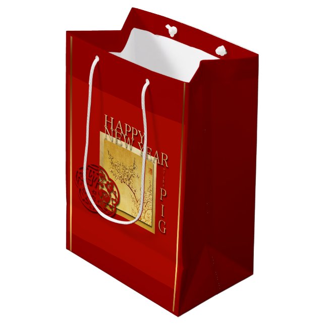 Printemps chinois porc Nouvel an 2019 sac cadeau m (Devant Angle)