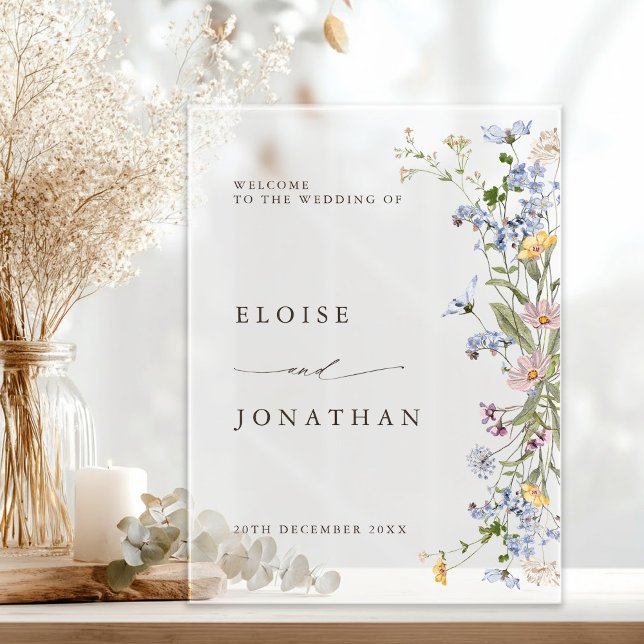 Printemps Fleur sauvage Meadow Garden Mariage Bien (Spring Wildflower Meadow Garden Wedding Welcome Acrylic Sign)