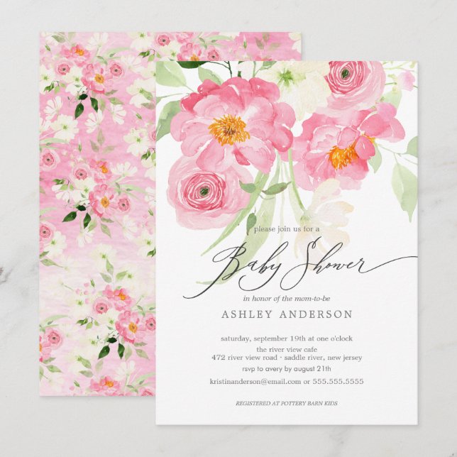 Printemps fleurit Floral Baby shower Invitation (Devant / Derrière)