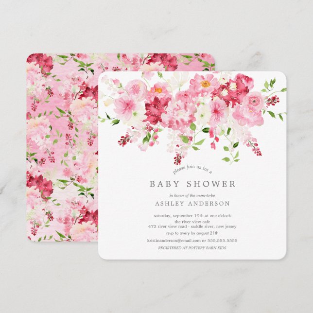 Printemps fleurit Floral Baby shower Invitation (Devant / Derrière)