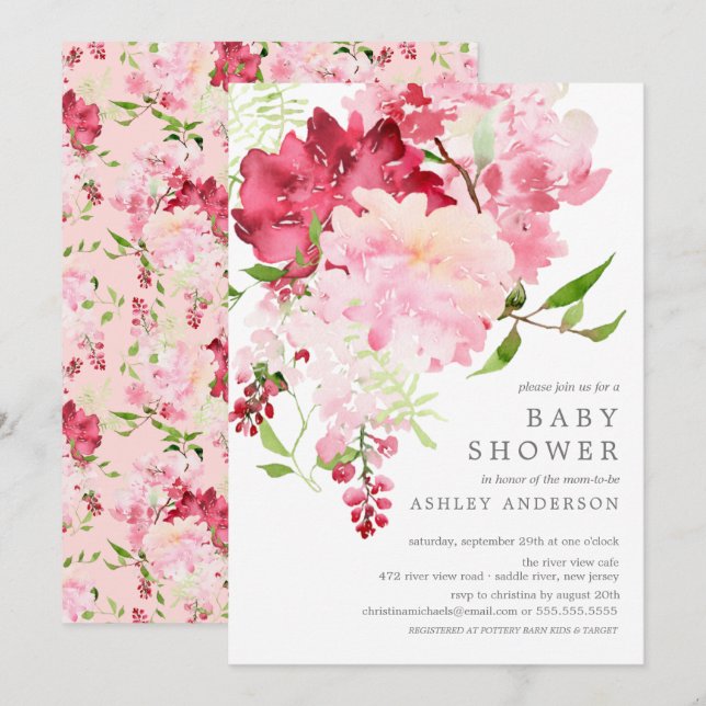 Printemps fleurit Floral Baby shower Invitation (Devant / Derrière)
