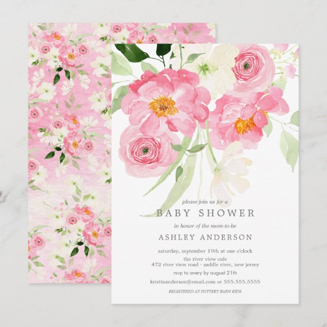Printemps fleurit Floral Baby shower Invitation (Devant / Derrière)