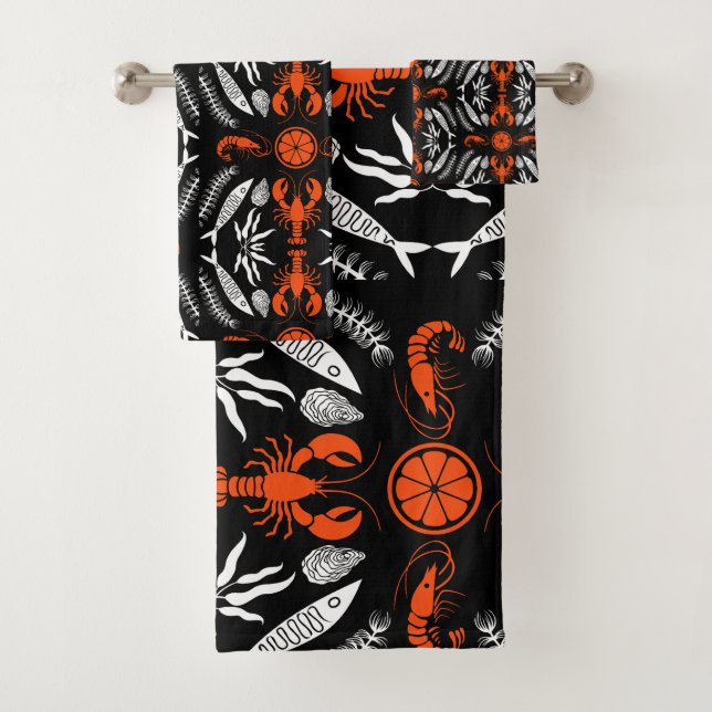 Prints von Meeresfrüchten Art Deco Badhandtuch Set (Insitu)