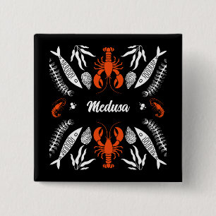 Prints von Meeresfrüchten Art Deco Button