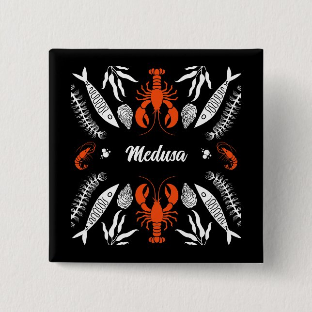 Prints von Meeresfrüchten Art Deco Button (Vorderseite)