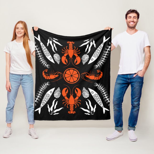 Prints von Meeresfrüchten Art Deco Fleecedecke (Beispiel)