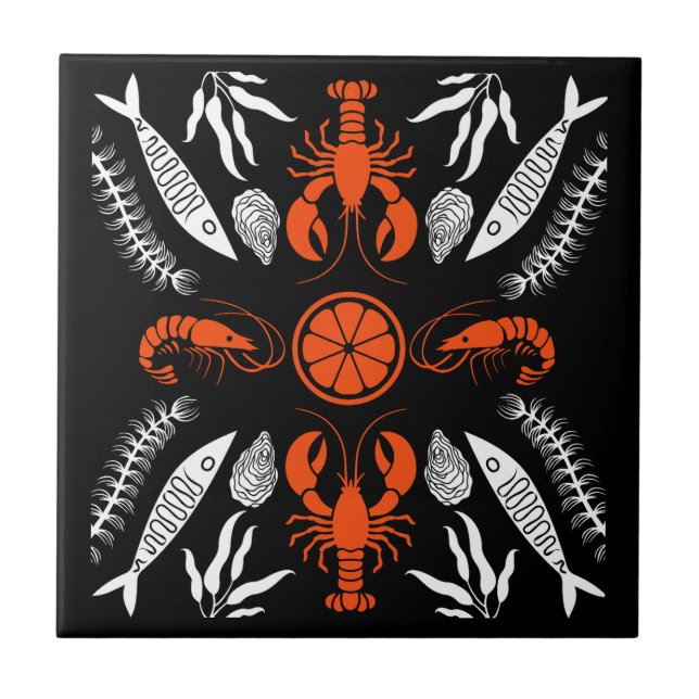 Prints von Meeresfrüchten Art Deco Fliese (Vorderseite)