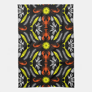 Prints von Meeresfrüchten Art Deco Geschirrtuch
