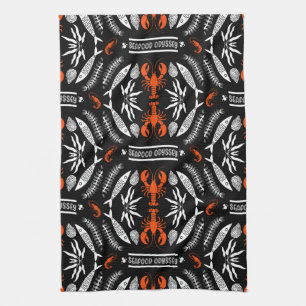 Prints von Meeresfrüchten Art Deco Geschirrtuch