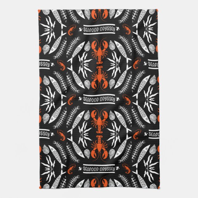 Prints von Meeresfrüchten Art Deco Geschirrtuch (Vertikal)