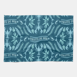 Prints von Meeresfrüchten Art Deco Geschirrtuch
