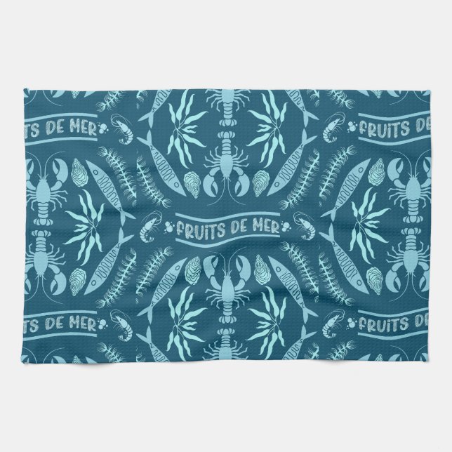 Prints von Meeresfrüchten Art Deco Geschirrtuch (Horizontal)