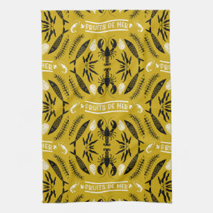 Prints von Meeresfrüchten Art Deco Geschirrtuch