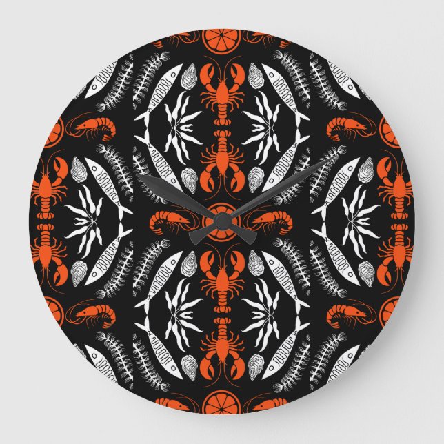 Prints von Meeresfrüchten Art Deco Große Wanduhr (Vorderseite)