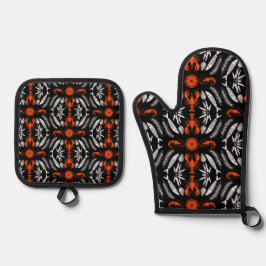 Prints von Meeresfrüchten Art Deco Ofenhandschuh & Topflappen-Set