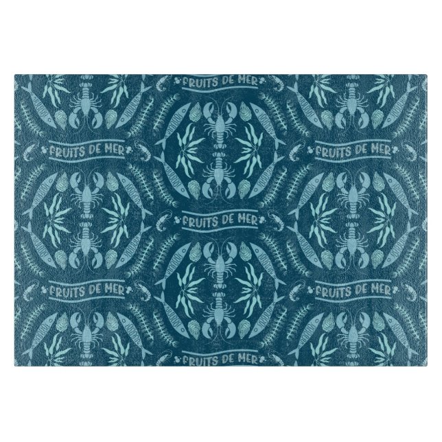 Prints von Meeresfrüchten Art Deco Schneidebrett (Vorderseite)