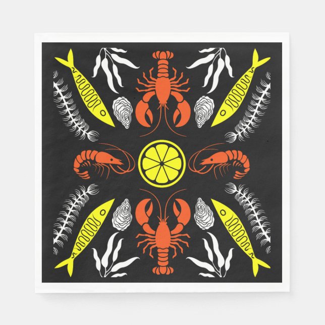 Prints von Meeresfrüchten Art Deco Serviette (Vorderseite)