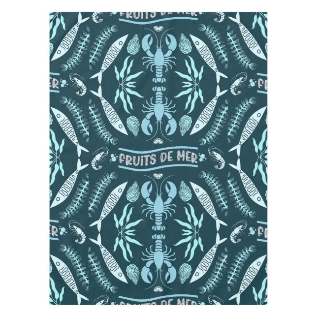 Prints von Meeresfrüchten Art Deco Tischdecke (Vorderseite)