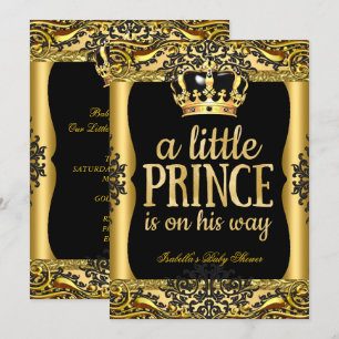 Prinz auf dem Weg Baby Shower Gold Schwarz 2 Einladung