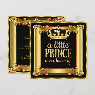 Prinz-Baby-Party Gold-Faux-Folie Schwarzer Rahmen Einladung