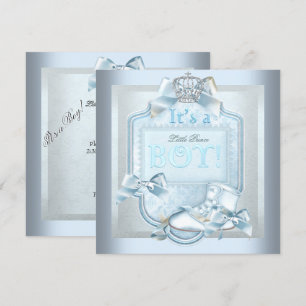 Prinz Baby Shower Baby Junge Blau Damast Schuh Einladung