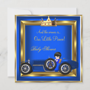 Prinz Baby Shower Blau Gold Junge Rennwagen Einladung