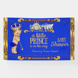 Prinz Baby Shower Blau Gold Kutsche Brünette Junge Banner