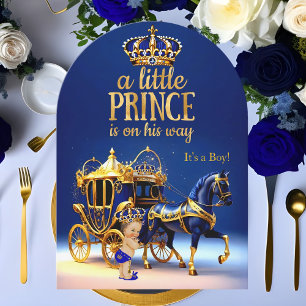 Prinz Baby Shower Blau Gold Kutsche Einladung