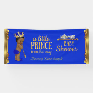 Prinz Baby Shower Blau Gold Kutsche Ethnisch 2 Banner