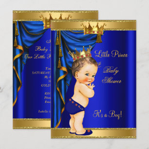 Prinz Baby Shower Blau Gold Rot Brünett Einladung