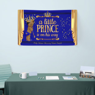 Prinz Baby Shower Blau Gold Vorhänge Ethnisch Banner