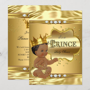 Prinz Baby Shower Goldfolie Ethnischer Babyjunge Einladung