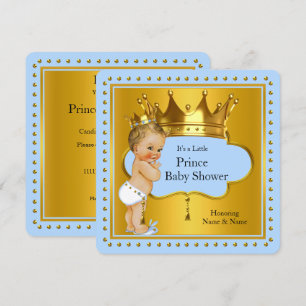 Prinz Baby Shower Junge Blau Gold Krone Blond Einladung
