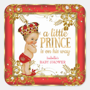 Prinz Baby Shower Junge Rot Gold Weiß Blond Quadratischer Aufkleber