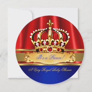 Prinz Baby Shower Junge Royal Blau Gold Rot Krone  Einladung