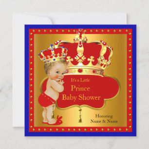Prinz Baby Shower Rot Königlich Blau Junge Krone B Einladung