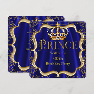 Prinz Birthday Royal Blue Gold Crown Mens 2 Einladung
