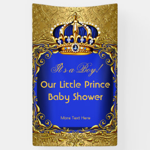 Prinz Blau Gold Damast Babyparty Junge 2 Banner