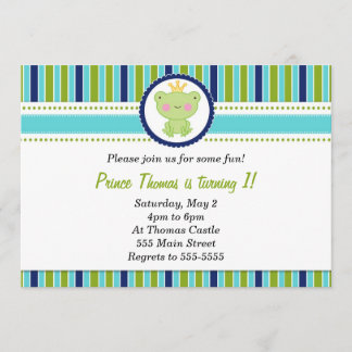 Prinz Frog Einladung Boy Geburtstagspartei Grün