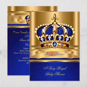 Prinz Jungen Baby Shower Royal Blau Goldene Krone  Einladung