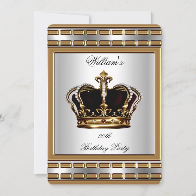 Prinz King Royal Crown Gold Silver Birthday Party Einladung (Vorderseite)