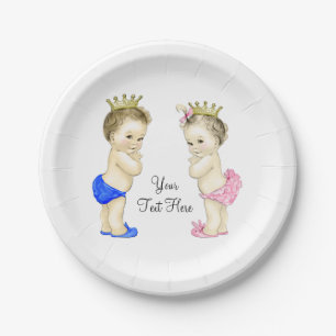 Prinz und Prinzessin Junge und Mädchen Zwillingsba Pappteller
