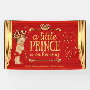 Prinzen-Baby-Party rote goldene Vorhänge Brünette  Banner