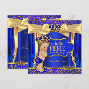 Prinzen-Baby-Party Royal Blau Goldene Vorhänge Brü Einladung