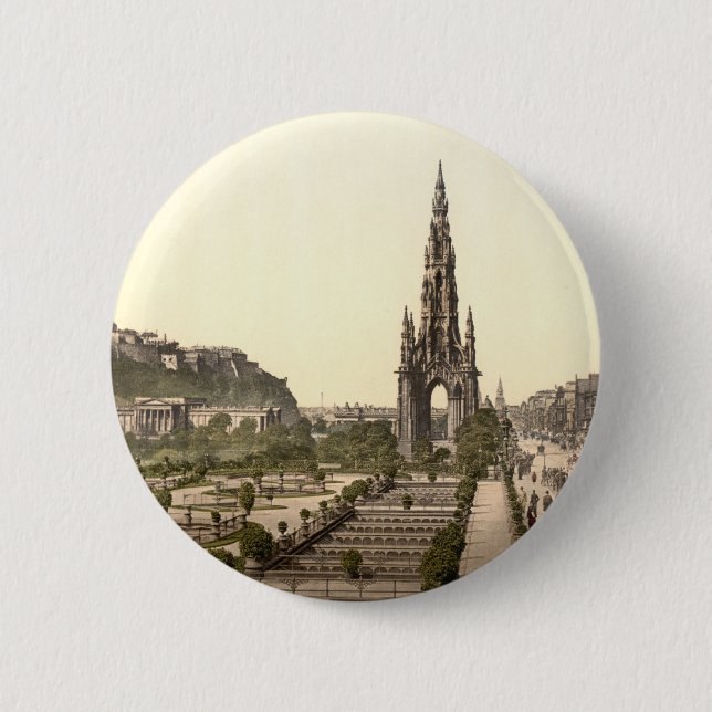 Prinzen Street, das Schloss und Scott-Monument Button (Vorderseite)