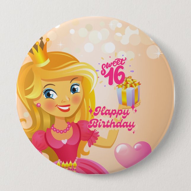 Prinzessin 16. Geburtstag Button (Vorderseite)