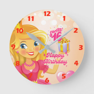 Prinzessin 16. Geburtstagszeit Runde Wanduhr
