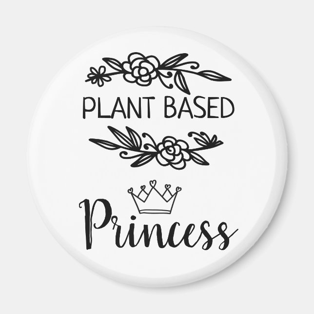 Prinzessin auf Pflanze mit veganem Blumenmuster mi Magnet (Vorne)