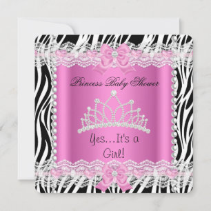 Prinzessin Baby Shower Baby Mädchen Rosa Zebra 2 Einladung